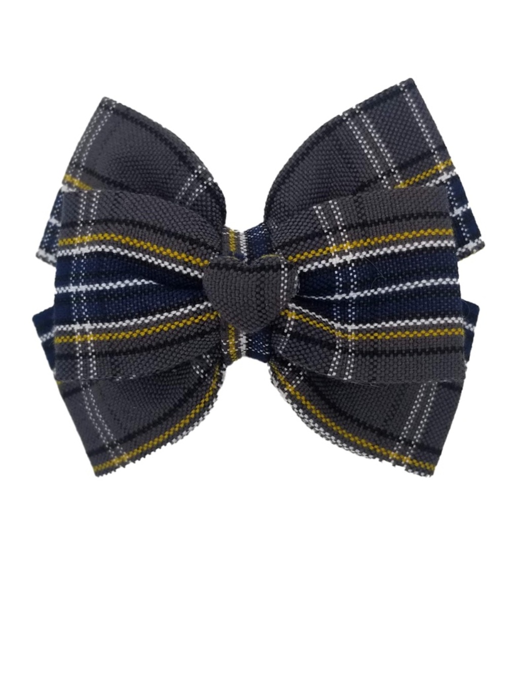 Back to School Uniform Plaid Small Bow with Heart Button Center- Plaid 42